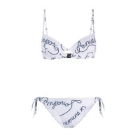 EMPORIO ARMANI BIKINI DUE PEZZI BIANCO CON LOGO LETTERING BLU ALL OVER