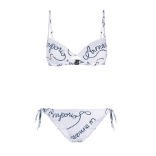EMPORIO ARMANI BIKINI DUE PEZZI BIANCO CON LOGO LETTERING BLU ALL OVER