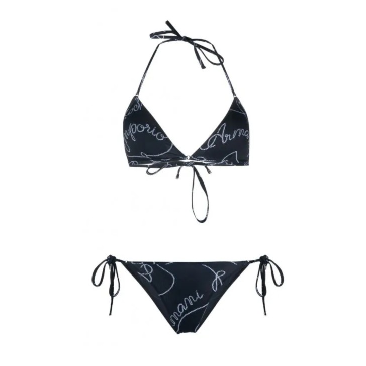 EMPORIO ARMANI BIKINI DUE PEZZI BLU CON LOGO LETTERING WHITE ALL OVER