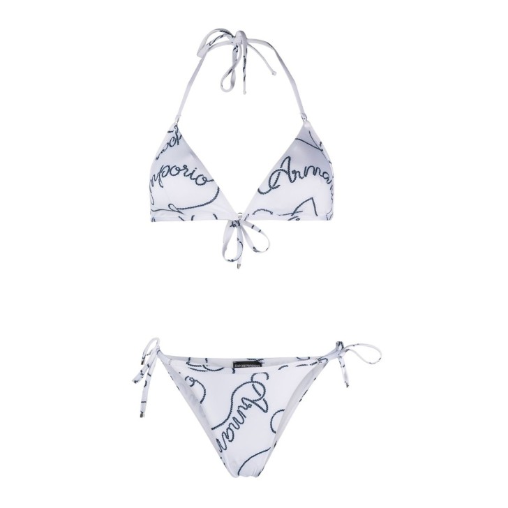 EMPORIO ARMANI BIKINI DUE PEZZI WHITE CON LOGO LETTERING BLU ALL OVER