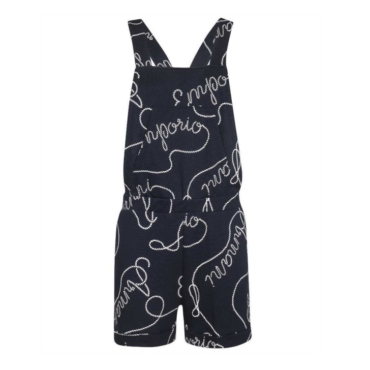 EMPORIO ARMANI COPRICOSTUME A BERMUDA BLU CON LOGO LETTERING BIANCO ALL OVER 