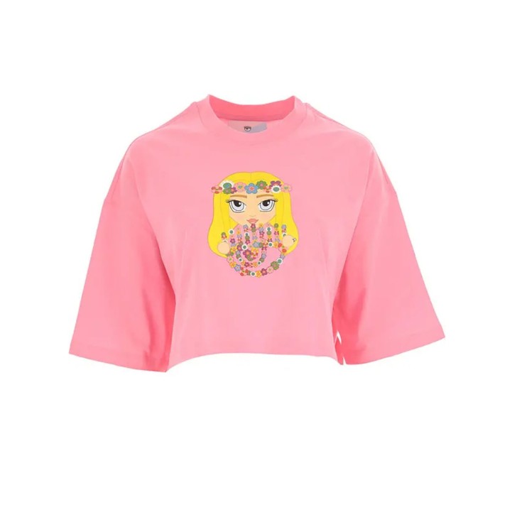 Chiara Ferragni T-shirt corta Oversize a manica corta Rosa da con Iconica mascotte Chiara Ferragni 