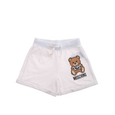 Moschino Pantaloncino Bianco in jersey di cotone con Teddy Bear e logo lettering