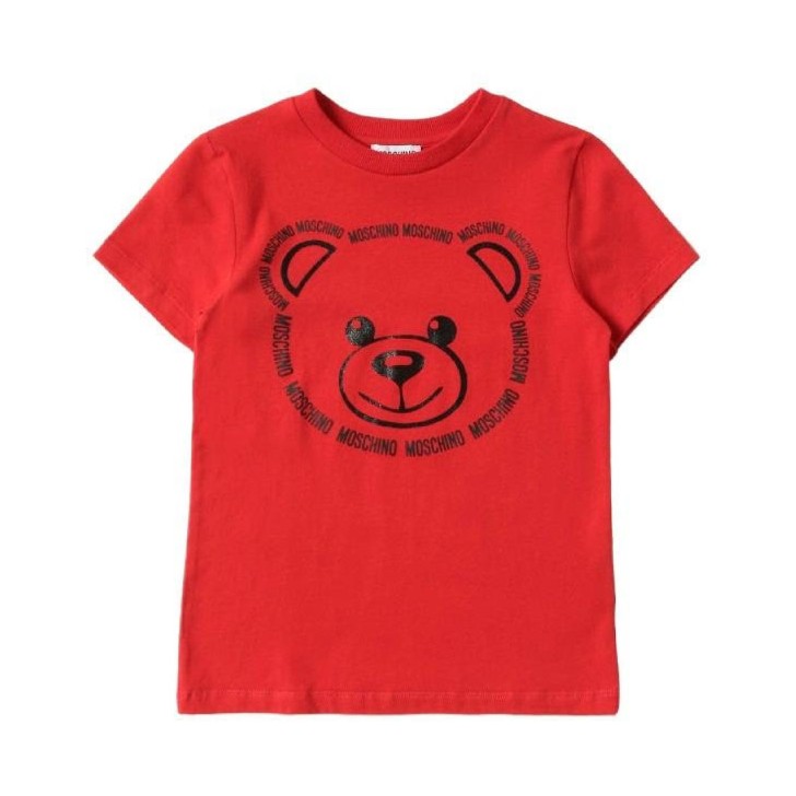 Moschino T-shirt rossa a manica corta con maxi stampa Teddy Bear 
