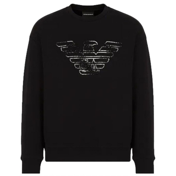 Emporio Armani Felpa Nera in double jersey con stampa logo graffito