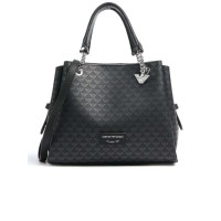 Emporio Armani Borsa a spalla Nera con Stampa Monogram Eagle All Over e tracolla regolabile, estraibile