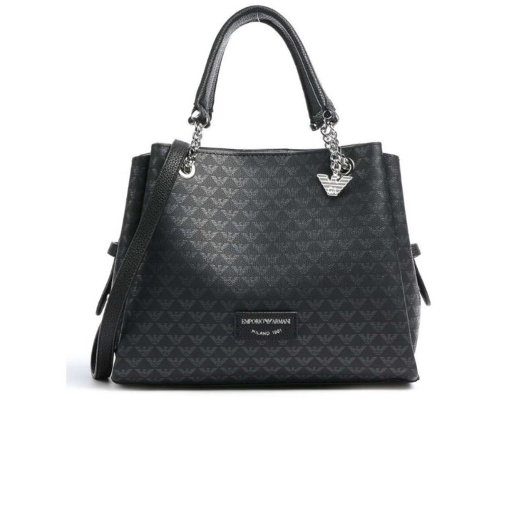 Emporio Armani Borsa a spalla Nera con Stampa Monogram Eagle All Over e tracolla regolabile, estraibile