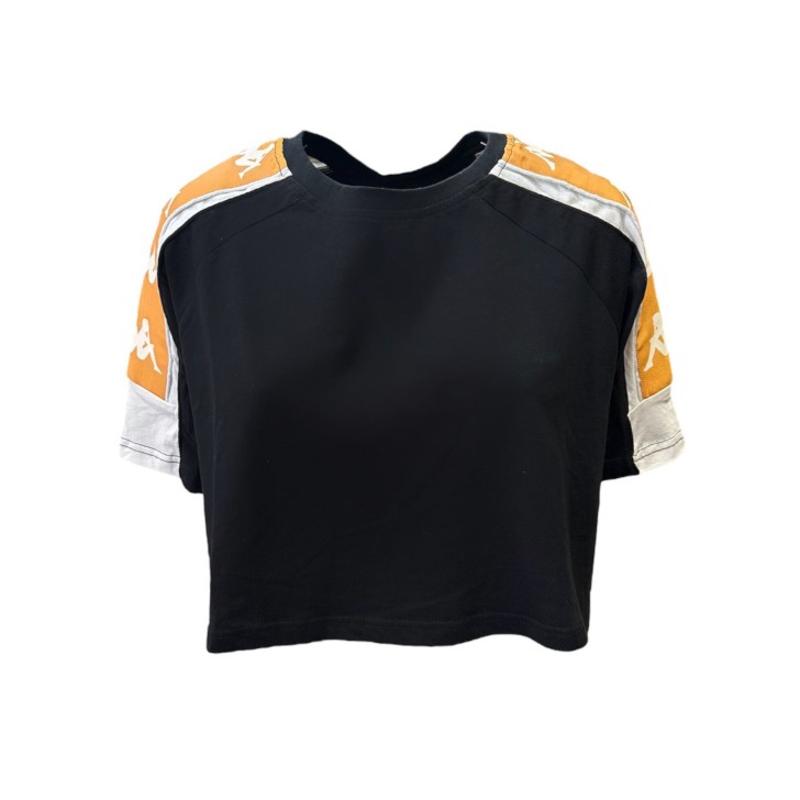 Kappa T-shirt Nera da Donna corta con bande 
