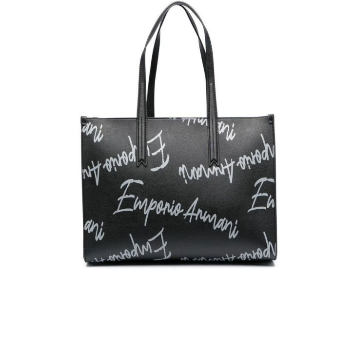 Emporio Armani Borsa a spalla Nera con Logo Lettering All Over