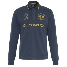 La Martina Polo blu in cotone a maniche lunghe da uomo