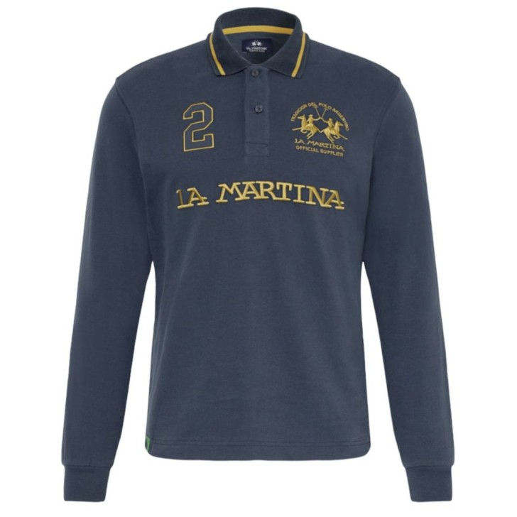 La Martina Polo blu in cotone a maniche lunghe da uomo