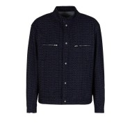 EMPORIO ARMANI BLOUSON JACKET DENIM BLU CON LOGO LETTERING ALL OVER