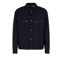 EMPORIO ARMANI BLOUSON JACKET DENIM BLU CON LOGO LETTERING ALL OVER