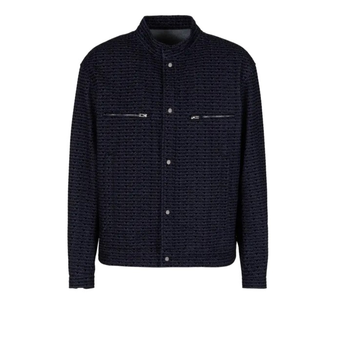 EMPORIO ARMANI BLOUSON JACKET DENIM BLU CON LOGO LETTERING ALL OVER