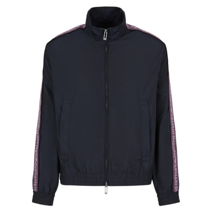 EMPORIO ARMANI BLOUSON JACKET BLU NAVY CON BANDE VIOLA CON LOGO LETTERING