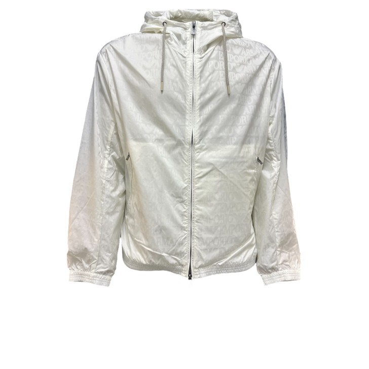EMPORIO ARMANI BLOUSON JACKET WHITE CON LOGO LETTERING ALL OVER TONO SU TONO	