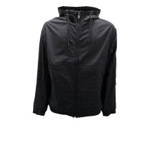EMPORIO ARMANI BLOUSON JACKET BLU NAVY CON LOGO LETTERING ALL OVER TONO SU TONO