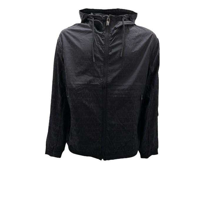 EMPORIO ARMANI BLOUSON JACKET BLU NAVY CON LOGO LETTERING ALL OVER TONO SU TONO