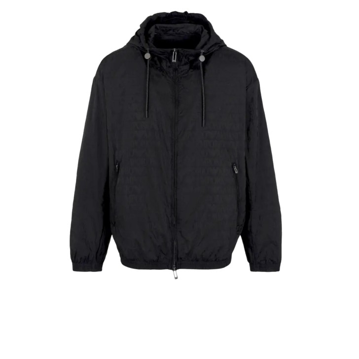 EMPORIO ARMANI BLOUSON JACKET BLACK CON LOGO LETTERING ALL OVER TONO SU TONO