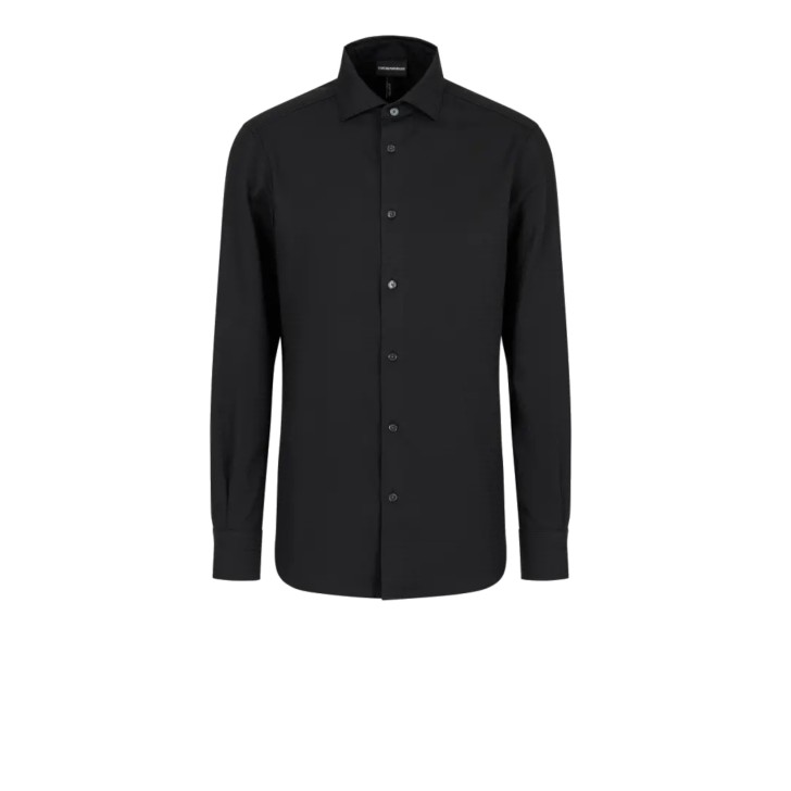 EMPORIO ARMANI SHIRT BLACK CON LOGO LETTERING ALL OVER TONO SU TONO 