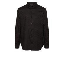 EMPORIO ARMANI SHIRT BLACK A MANICA LUNGA CON LOGO LETTERING ALL OVER
