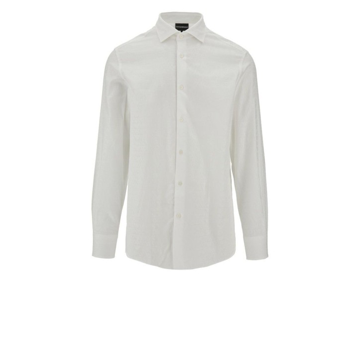 EMPORIO ARMANI SHIRT WHITE CON LOGO LETTERING ALL OVER TONO SU TONO	