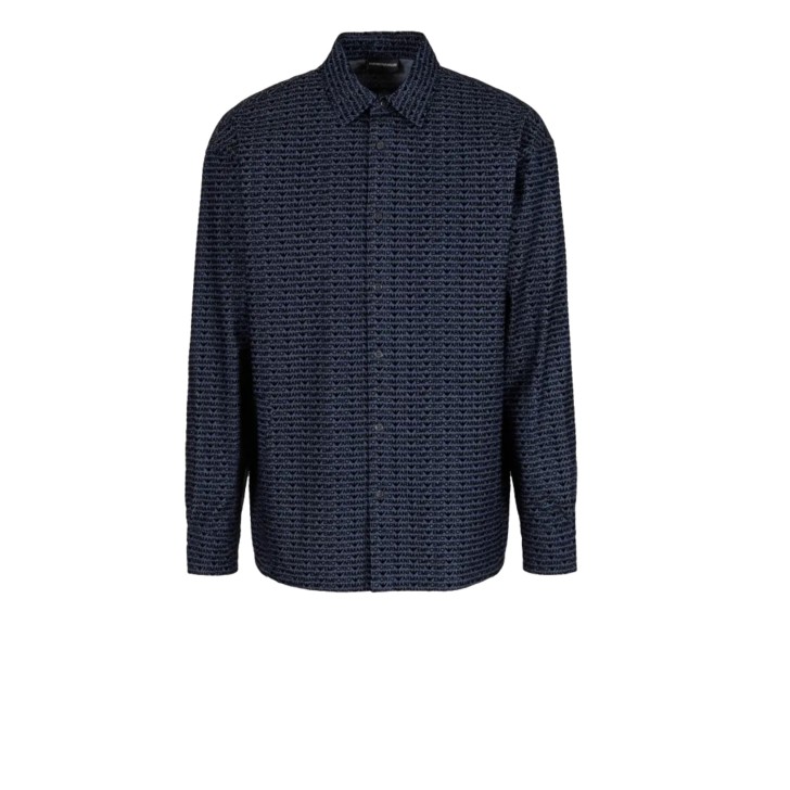 EMPORIO ARMANI SHIRT IN DENIM BLU CON LOGO LETTERING ALL OVER