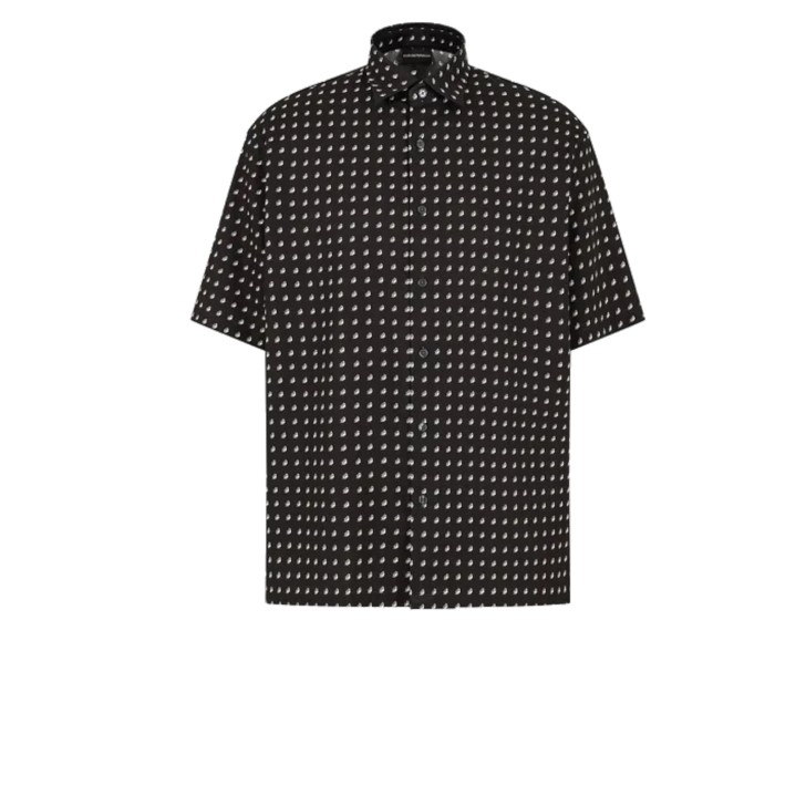 EMPORIO ARMANI SHIRT OVER FIT A MANICA CORTA NERA CON LOGO AQUILA ALL OVER