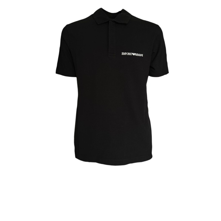 EMPORIO ARMANI POLO SHIRT IN COTONE A MANICA CORTA BLACK CON LOGO LETTERING E MAXI STAMPA MON AMOUR 