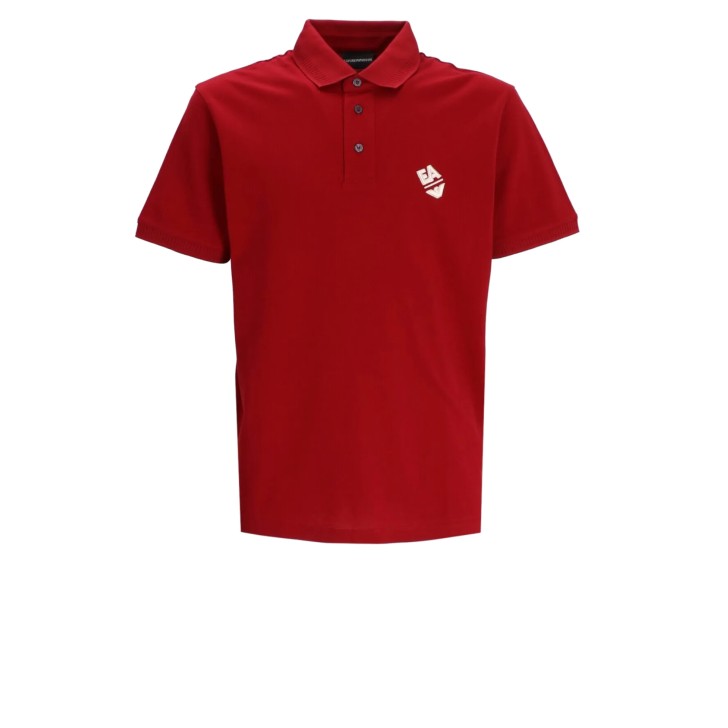 EMPORIO ARMANI POLO SHIRT ROSSA A MANICA CORTA CON LOGO EA E AQUILA RICAMATO 