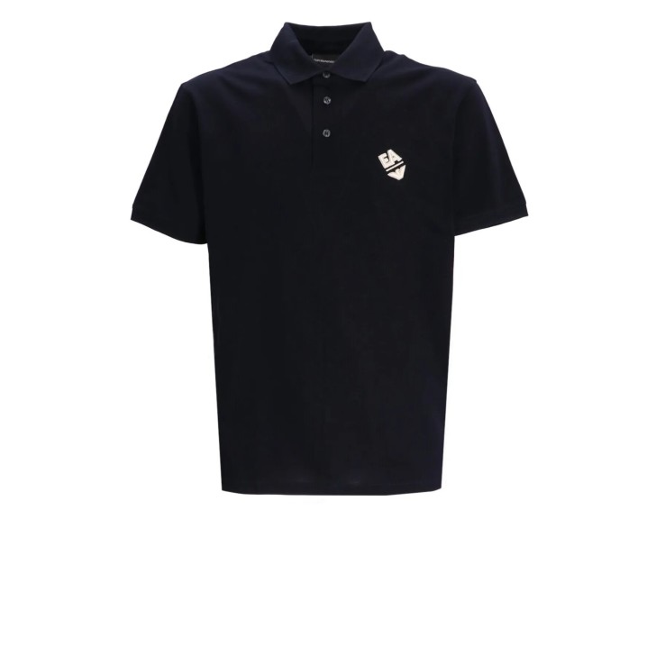 EMPORIO ARMANI POLO SHIRT BLU NAVY A MANICA CORTA CON LOGO EA E AQUILA RICAMATO	