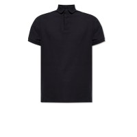 EMPORIO ARMANI POLO SHIRT BLU NAVY A MANICA CORTA CON BANDE CON LOGO LETTERING TONO SU TONO	
