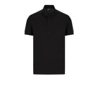 EMPORIO ARMANI POLO SHIRT BLACK A MANICA CORTA CON BANDE CON LOGO LETTERING TONO SU TONO 