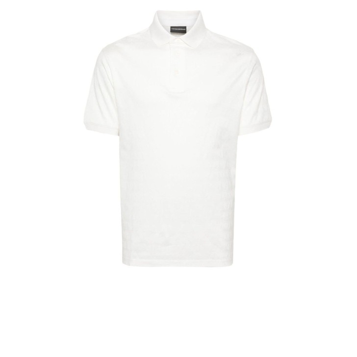 EMPORIO ARMANI POLO SHIRT WHITE A MANICA CORTA CON LOGO LETTERING ALL OVER TONO SU TONO	