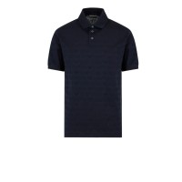 EMPORIO ARMANI POLO SHIRT BLU NAVY A MANICA CORTA CON LOGO LETTERING ALL OVER TONO SU TONO