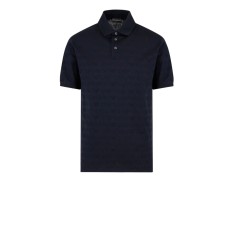 EMPORIO ARMANI POLO SHIRT BLU NAVY A MANICA CORTA CON LOGO LETTERING ALL OVER TONO SU TONO