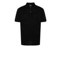 EMPORIO ARMANI POLO SHIRT BLACK A MANICA CORTA CON LOGO LETTERING ALL OVER TONO SU TONO	