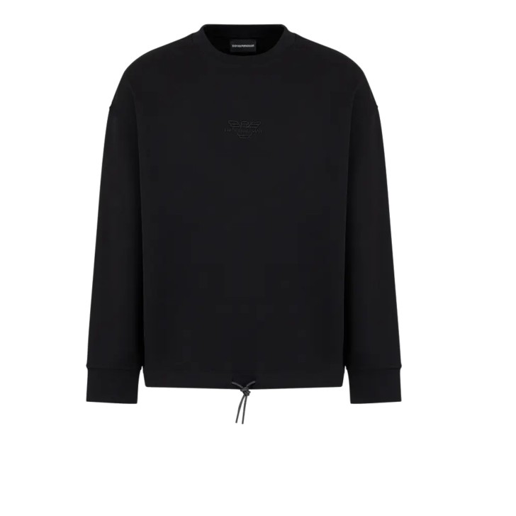 EMPORIO ARMANI SWEATSHIRT NERA CON LOGO AQUILA E LETTERING 