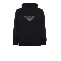 EMPORIO ARMANI SWEATSHIRT BLACK CON CAPPUCCIO E LOGO AQUILA 