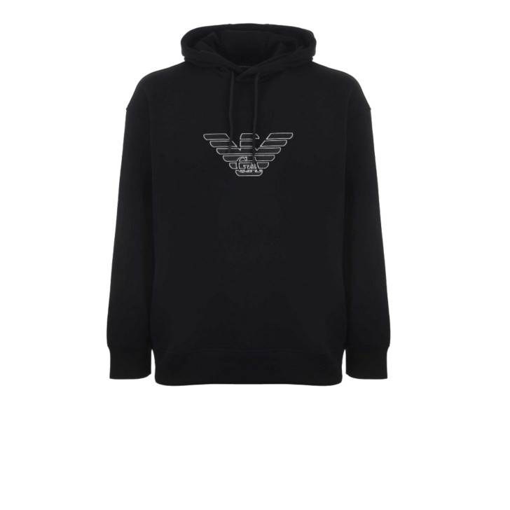 EMPORIO ARMANI SWEATSHIRT BLACK CON CAPPUCCIO E LOGO AQUILA 
