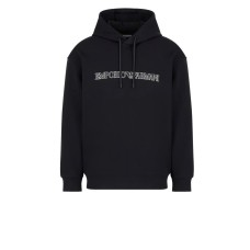 EMPORIO ARMANI SWEATSHIRT BLACK CON CAPPUCCIO E LOGO LETTERING