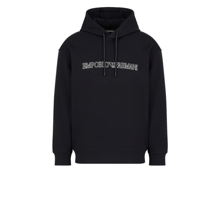 EMPORIO ARMANI SWEATSHIRT BLACK CON CAPPUCCIO E LOGO LETTERING