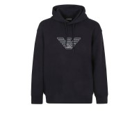 EMPORIO ARMANI SWEATSHIRT BLU NAVY CON CAPPUCCIO E LOGO AQUILA 