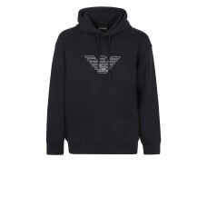 EMPORIO ARMANI SWEATSHIRT BLU NAVY CON CAPPUCCIO E LOGO AQUILA 
