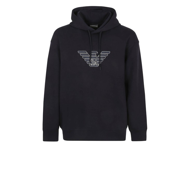 EMPORIO ARMANI SWEATSHIRT BLU NAVY CON CAPPUCCIO E LOGO AQUILA 