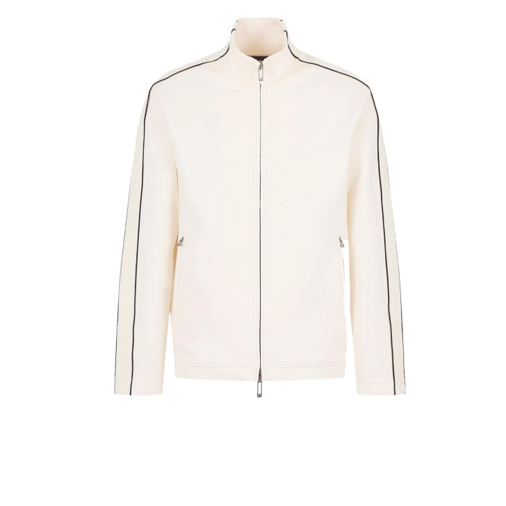 EMPORIO ARMANI SWEATSHIRT FULL ZIP IN DOUBLE JERSEY CON BANDE CON LOGO LETTERING ALL OVER TONO SU TONO	