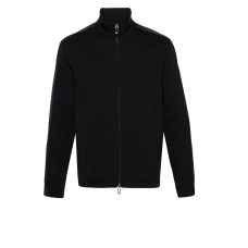 EMPORIO ARMANI SWEATSHIRT BLU NAVY FULL ZIP IN DOUBLE JERSEY CON BANDE CON LOGO LETTERING ALL OVER TONO SU TONO	