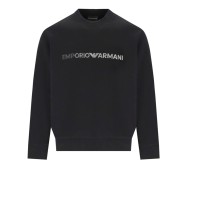 EMPORIO ARMANI SWEATSHIRT BLACK A GIROCOLLO CON LOGO LETTERING RICAMATO	