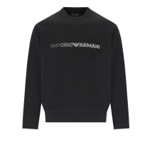 EMPORIO ARMANI SWEATSHIRT BLACK A GIROCOLLO CON LOGO LETTERING RICAMATO	