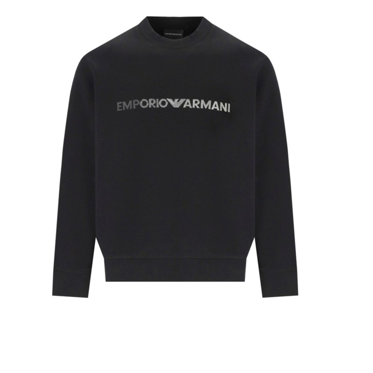 EMPORIO ARMANI SWEATSHIRT BLACK A GIROCOLLO CON LOGO LETTERING RICAMATO	